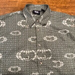 Vintage Wu Wear Green Wu‎ Tang Clan Logo Hip Hop Rap Y2K Button Up Shirt Men's L